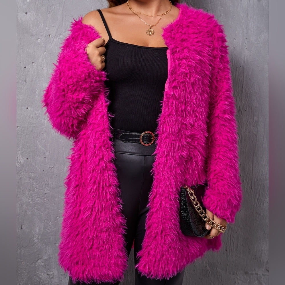 Open Front Fuzzy Coat - Picture 3 of 5